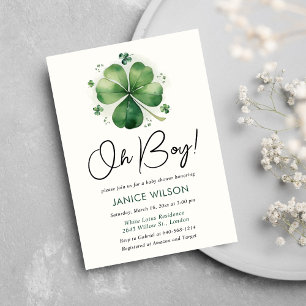 Oh Boy Grönt Shamrock St. Patricks Day Baby Shower Inbjudningar