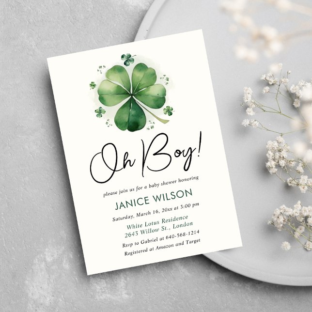 Oh Boy Grönt Shamrock St. Patricks Day Baby Shower Inbjudningar (Skapare uppladdad)