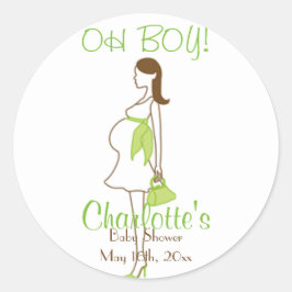 OH BOY! Grönt Silhouette Baby Shower Stickers Runt Klistermärke