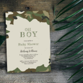 Oh Boy Grönt Woodland Camo Baby Shower Inbjudningar