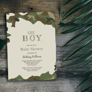 Oh Boy Grönt Woodland Camo Baby Shower Inbjudningar