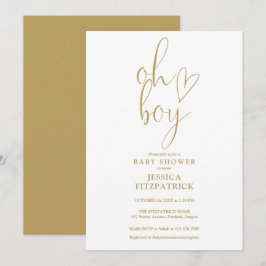 Oh Boy Guld Script Hjärtpojke Baby Shower Inbjudningar