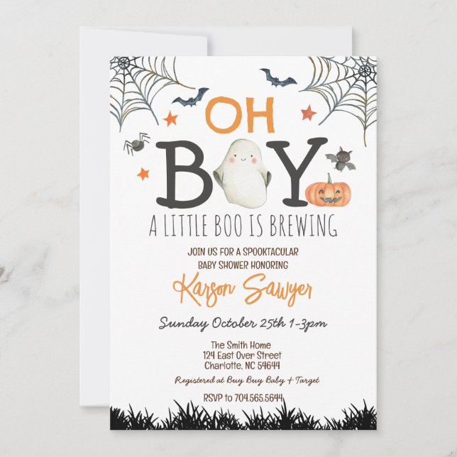 Oh Boy Halloween Baby Shower-inbjudan Inbjudningar (Framsida)