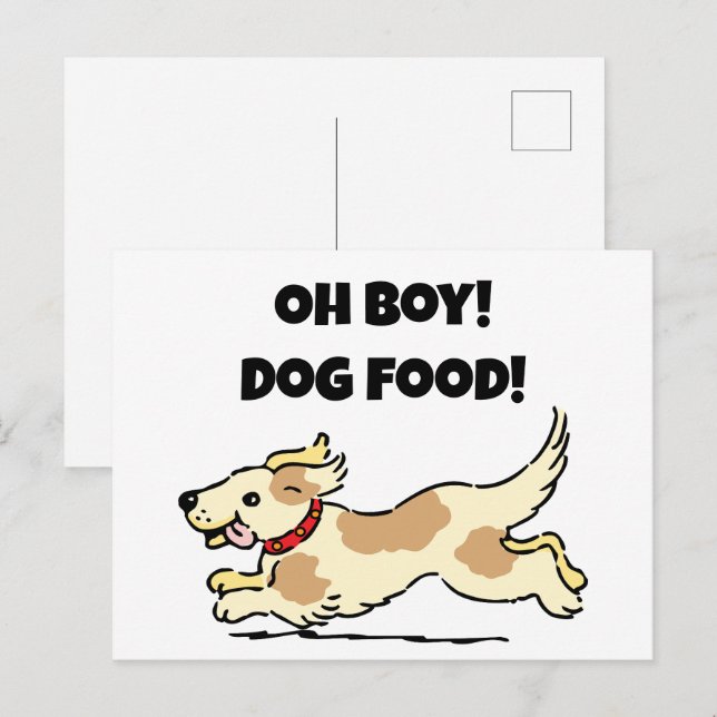 Oh Boy Hund Food Hungrig Puppy Tecknad Illustratio Vykort (Fram/baksida)