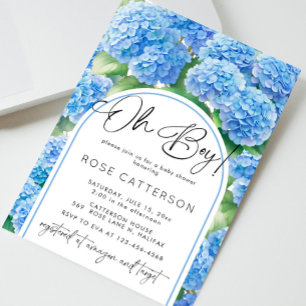 Oh Boy Hydrangea Blåa blommor Baby Shower Inbjudningar