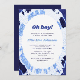 Oh Boy Indigo Blue Shibori Tie Dye Baby Shower Inbjudningar