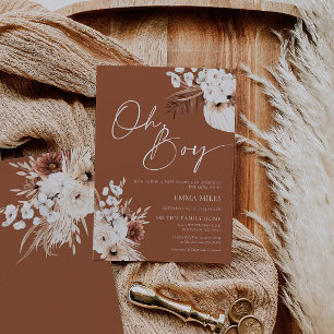 Oh Boy Investigation Terracotta Pampas Baby Shower Inbjudningar