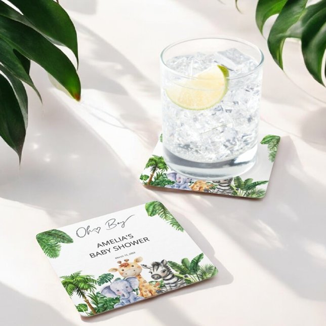 Oh Boy Jungle Animal Safari Boy Shower Underlägg Papper Kvadrat (Skapare uppladdad)