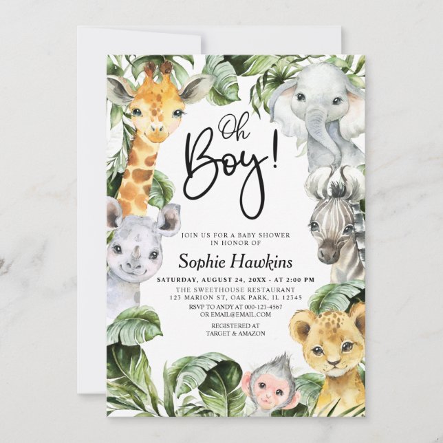 Oh Boy Jungle Safari Baby Shower Inbjudningar (Framsida)