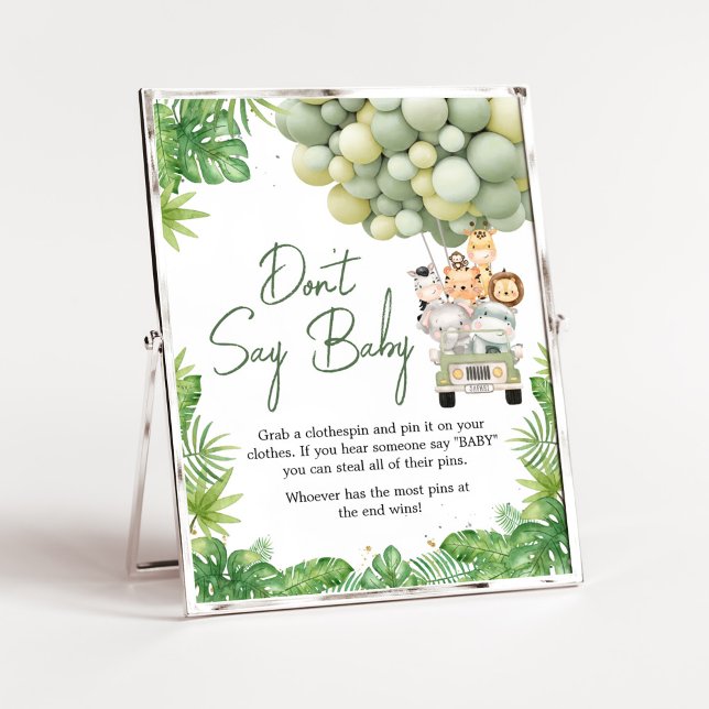 Oh Boy Jungle Safari Baby Shower Säg inte Baby Poster (Safari Truck Balloons Baby Shower Don't Say Baby Sign)