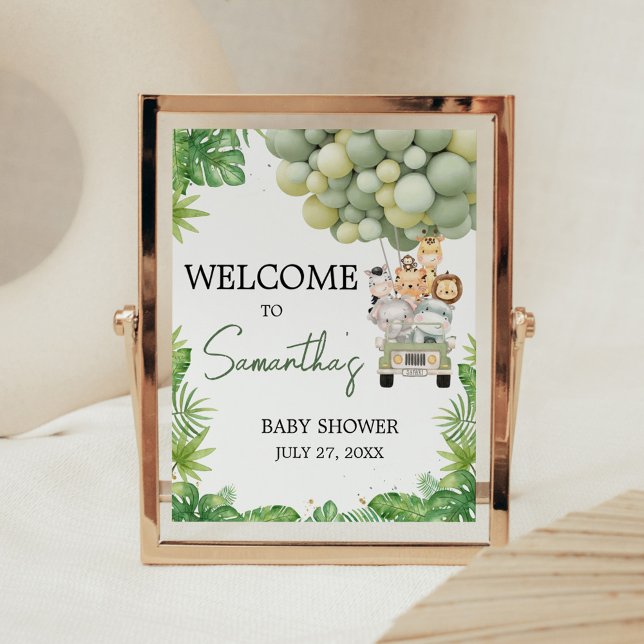 Oh Boy Jungle Safari Baby Shower Welcome Sign Poster (Safari Animals Baby Shower Sign)