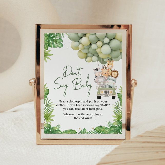 Oh Boy Jungle Safari Dusch Tala Inte Om Bebis Skyl Poster (Safari Animals Baby Shower Sign)