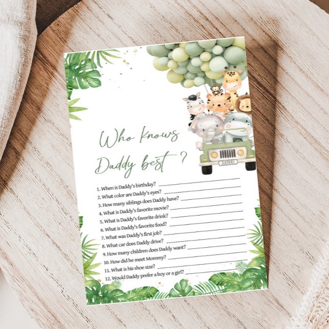 Oh Boy Jungle Safari Dusch Vem Vet Pappa Lek (Safari Animals Baby Shower Game)