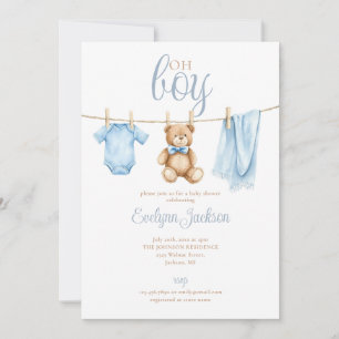 Oh Boy Klädstreck Baby Shower Allt-i-ett Inbjudningar