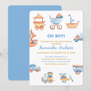 Oh Boy Leksaker Söt Baby Shower-inbjudan Inbjudningar