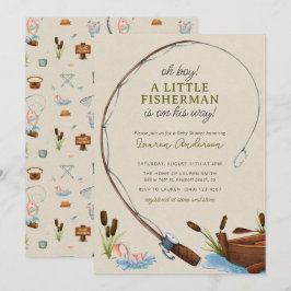 Oh Boy Little Fisherman Watercolor Baby Shower Inbjudningar