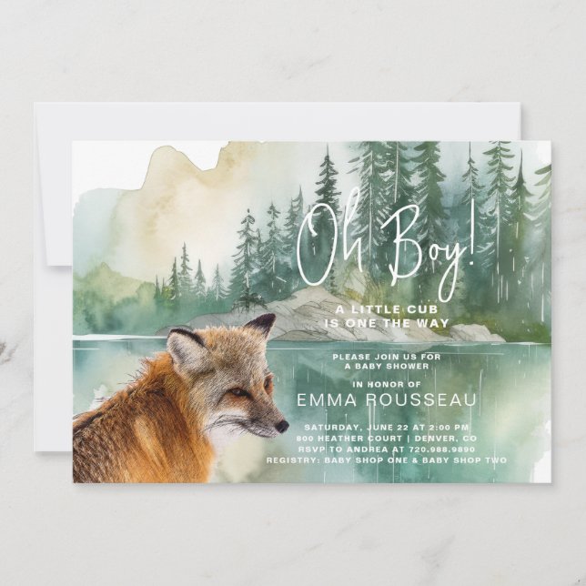 Oh Boy Little Fox Baby Shower Inbjudningar (Framsida)