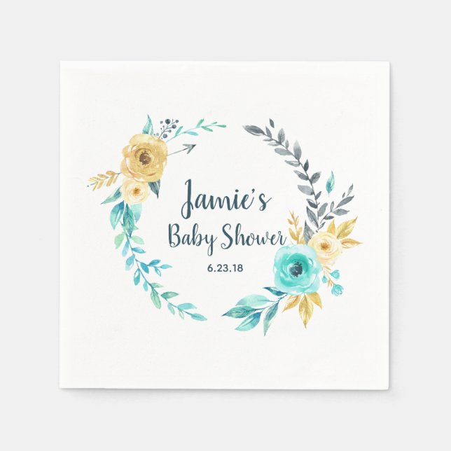 Oh Boy Little Man Baby Shower Boy Blue Teal Grått Pappersservett (Framsidan)