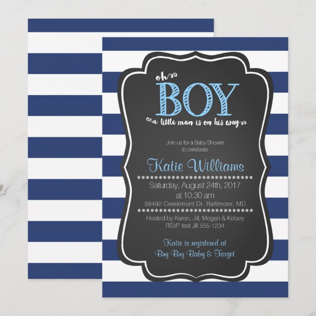 Oh Boy Little Man Baby Shower-inbjudan Inbjudningar (Fram/baksida)