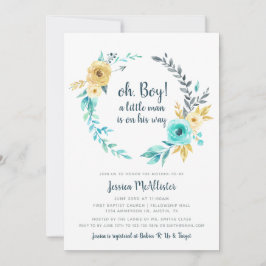 oh Boy Little Man Baby Shower Teal Guld-inbjudan Inbjudningar