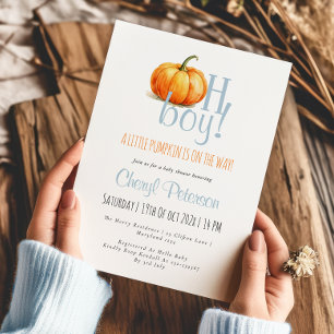 Oh Boy Little Pumpkin Blue Boy Baby Shower Inbjudningar
