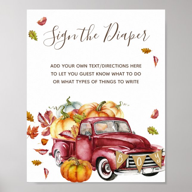 Oh Boy Little Pumpkin Fall Baby Shower-skylt Poste Poster (Framsidan)