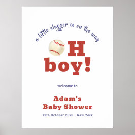 Oh Boy Little Slugger Baseball Baby Shower Welcome Poster