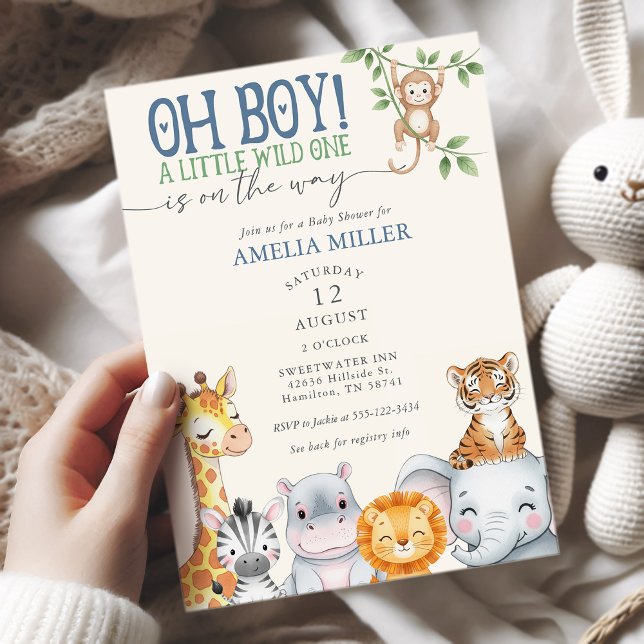 Oh Boy Little Wild One Safari Animals Baby Shower Inbjudningar (Oh Boy Little Wild One Safari Animals Baby Shower Invitation)