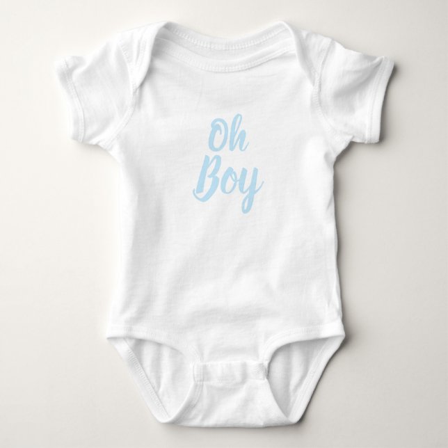 Oh Boy ljusblå script baby shower könsbestämning T Shirt (Framsida)