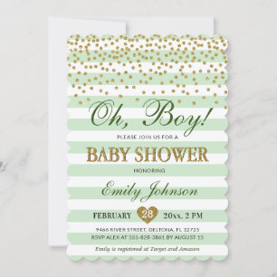 Oh Boy Ljust grönt Khaki Guld Confetti Baby Shower Inbjudningar
