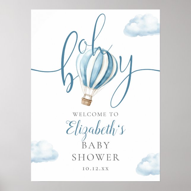Oh Boy Luftballong Baby Shower Välkomsttecken Poster (Framsidan)