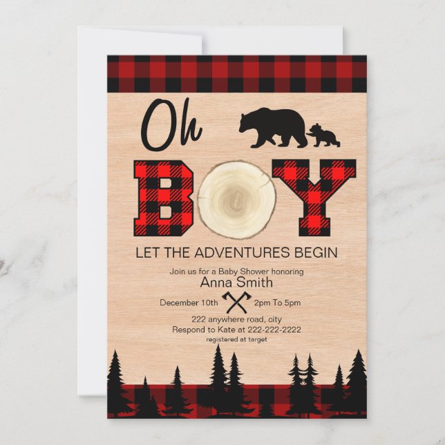 Oh Boy Lumberjack Baby Shower-inbjudan Inbjudningar (Framsida)