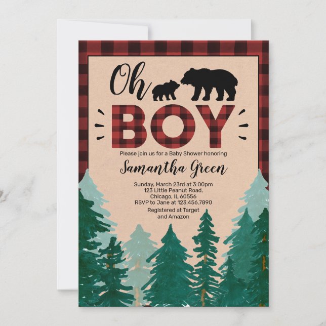 Oh Boy Lumberjack Baby Shower Inbjudningar (Framsida)
