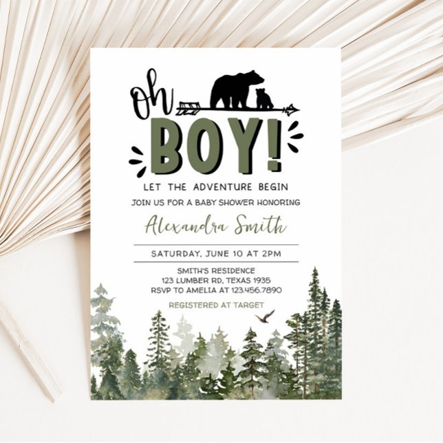 Oh Boy Lumberjack Baby Shower Inbjudningar (Rustic Pine Trees Baby Shower Invitation)