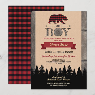 Oh Boy Lumberjack Baby Shower Red Bear Inbjudan