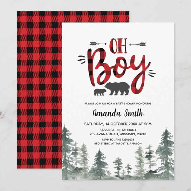 Oh Boy Lumberjack Forest Baby Shower-inbjudan Inbjudningar (Fram/baksida)