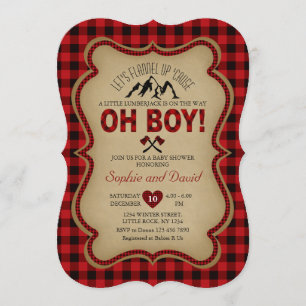 Oh Boy Lumberjack Red Buffalo Baby Shower Inbjudan