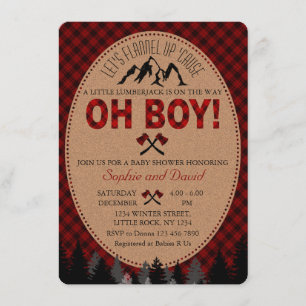 Oh Boy Lumberjack Red Buffalo Baby Shower Inbjudan