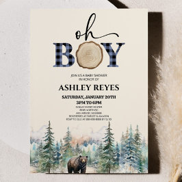 Oh Boy Lumberjack Woodland Forest Bear Baby Shower Inbjudningar