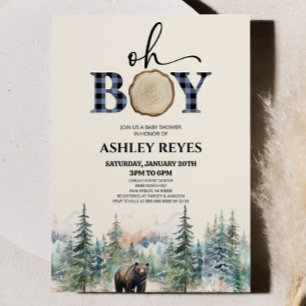 Oh Boy Lumberjack Woodland Forest Bear Baby Shower Inbjudningar