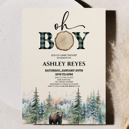 Oh Boy Lumberjack Woodland Forest Bear Baby Shower Inbjudningar