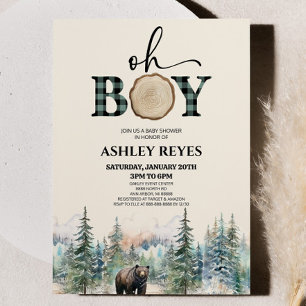 Oh Boy Lumberjack Woodland Forest Bear Baby Shower Inbjudningar