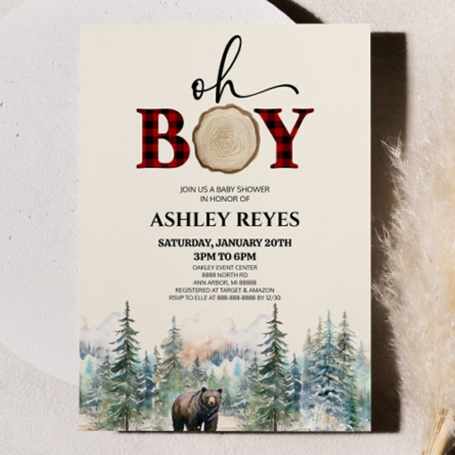 Oh Boy Lumberjack Woodland Forest Bear Baby Shower Inbjudningar (Skapare uppladdad)