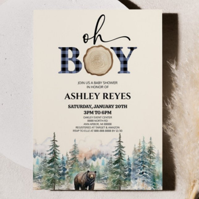 Oh Boy Lumberjack Woodland Forest Bear Baby Shower Inbjudningar (Skapare uppladdad)