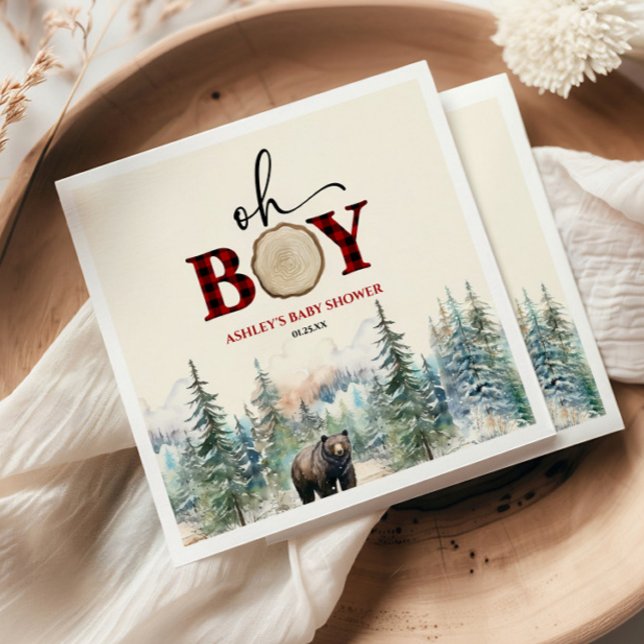 Oh Boy Lumberjack Woodland Forest Bear Baby Shower Pappersservett (Skapare uppladdad)