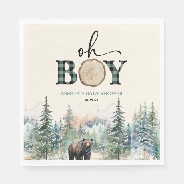 Oh Boy Lumberjack Woodland Forest Bear Baby Shower Pappersservett (Framsidan)
