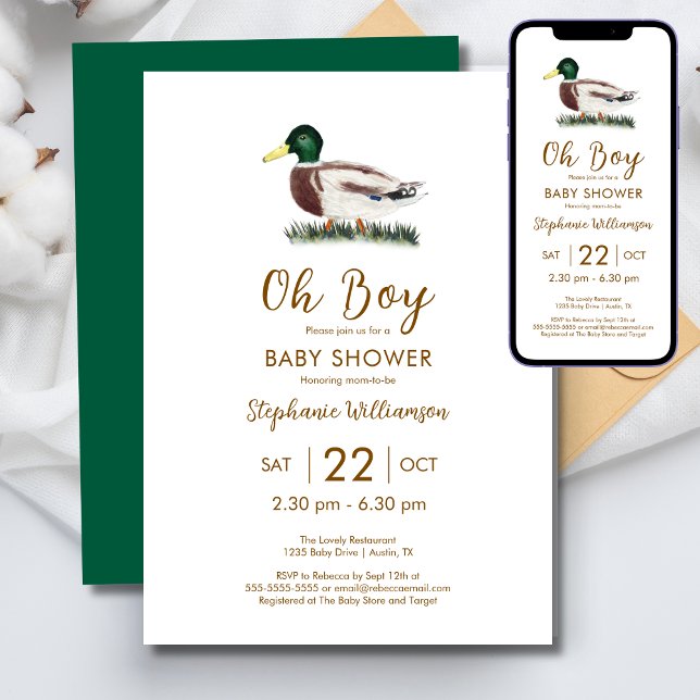 Oh Boy Mallard Anka Baby Shower Inbjudningar (Skapare uppladdad)