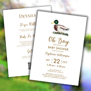 Oh Boy Mallard Anka Baby Shower QR-kod Inbjudningar