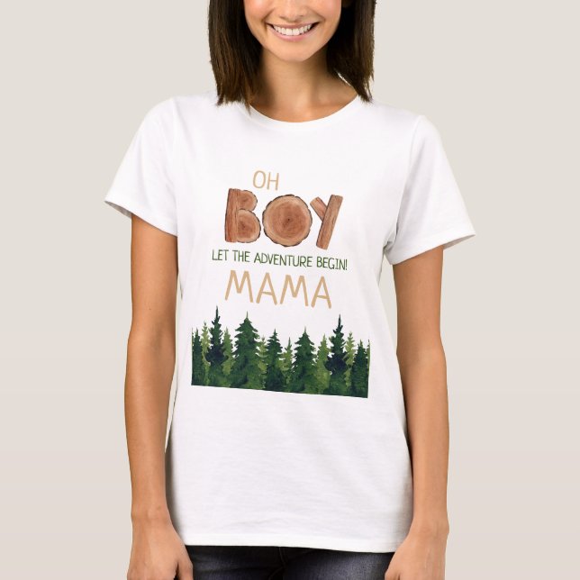Oh Boy Mamma Woodland Baby Shower T Shirt (Framsida)