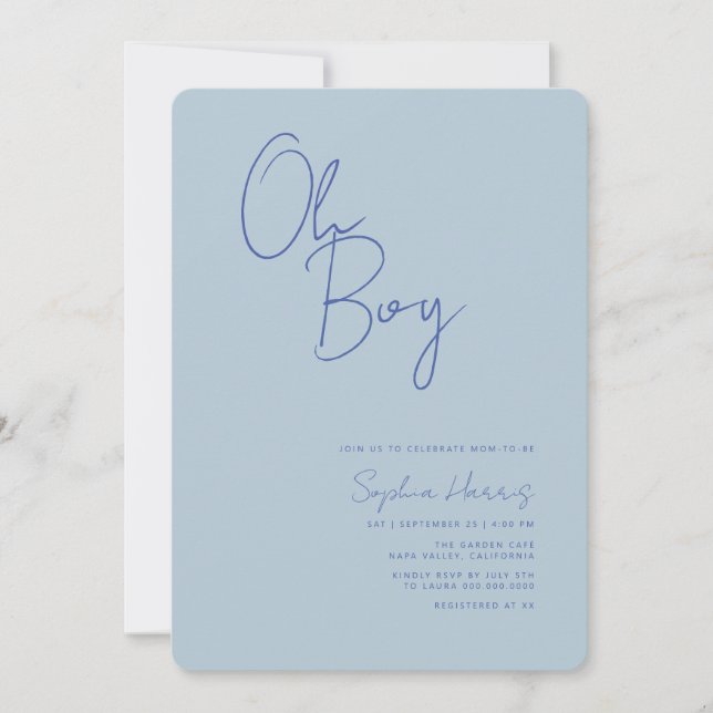 Oh Boy Minimalist Blue Shower Inbjudningar (Framsida)